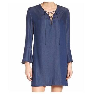 Fraiche by J Tie Neck Chambray Shift Dress